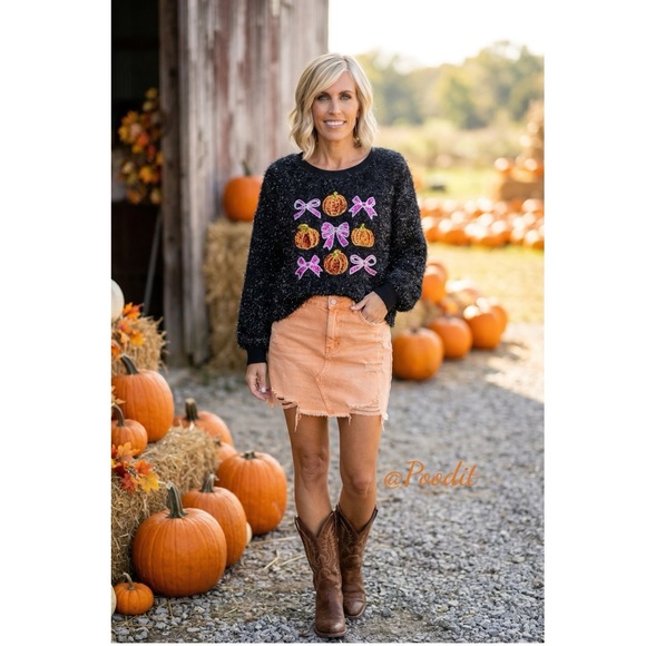 Peach Love California Sweaters - PEACH LOVE CALIFORNIA Black shimmer Sweater with sequin fall accents S M L